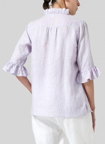 Pastel Mauve Linen Ruffle Stand Collar Top