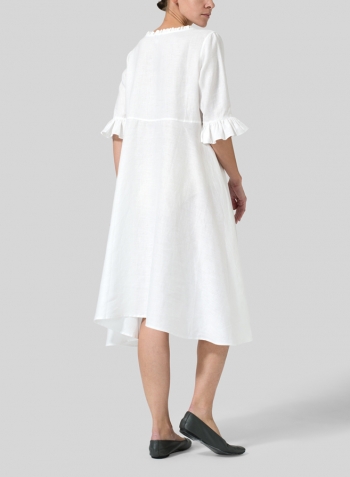 White Linen Ruffle Sleeves Long Dress