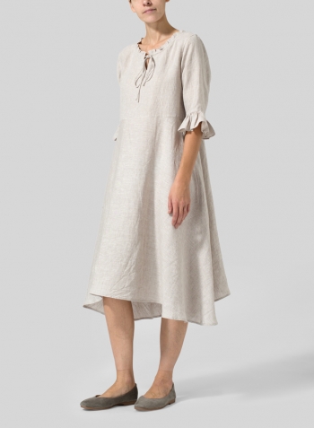 Oat Linen Ruffle Sleeves Long Dress