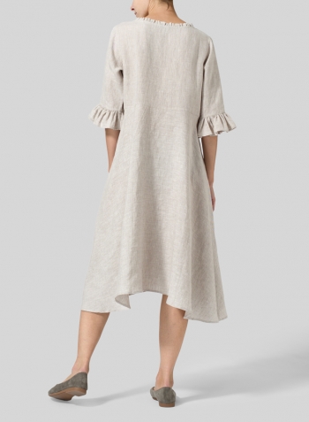 Oat Linen Ruffle Sleeves Long Dress