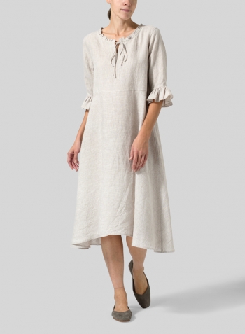 Oat Linen Ruffle Sleeves Long Dress