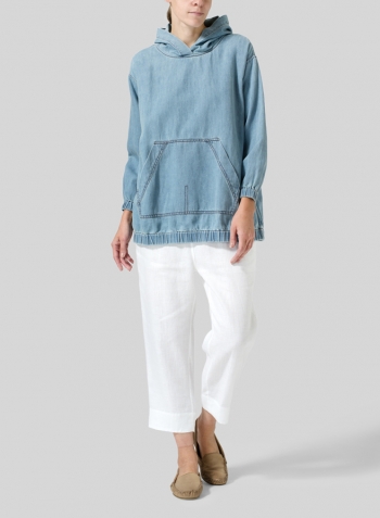 Linen Oversized Denim Hoodie Top