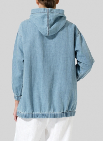 Linen Oversized Denim Hoodie Top