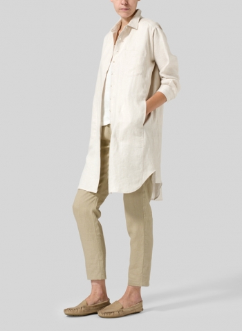 Beige Linen Dropped Shoulder Long Blouse