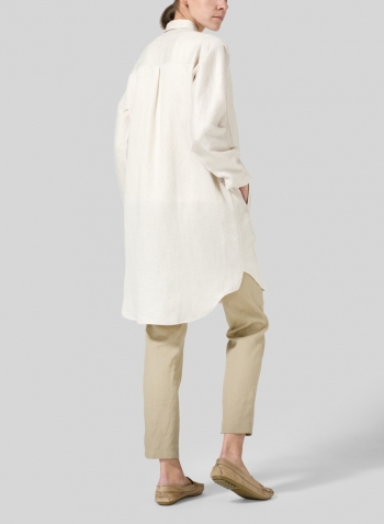 Beige Linen Dropped Shoulder Long Blouse