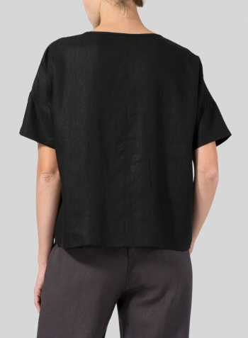 Black Linen Chinese Button Box Top