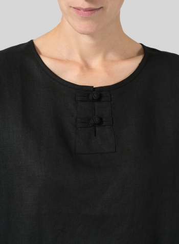 Black Linen Chinese Button Box Top