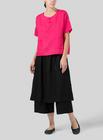 Hot Pink Linen Jacquard Chinese Box Top