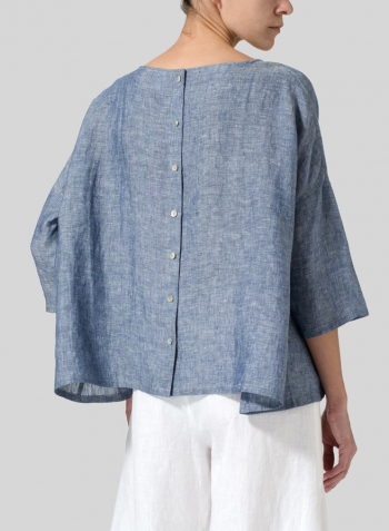 Two Tone Denim Linen Dropped Shoulder Top