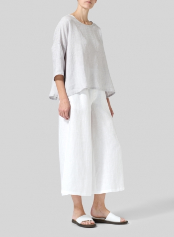 White Linen Relaxed Wide Leg Pants