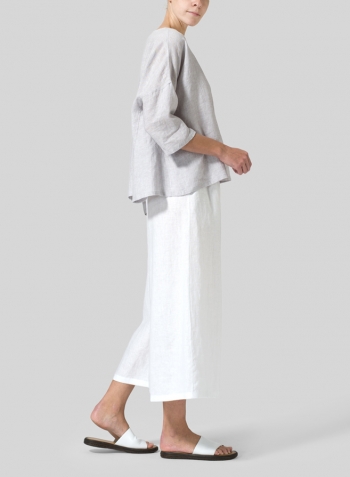 White Linen Relaxed Wide Leg Pants