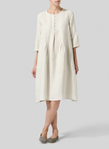 Oat Linen Embroidered Hemline Dress