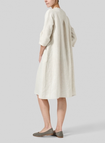 Oat Linen Embroidered Hemline Dress