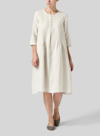 Oat Linen Embroidered Hemline Dress