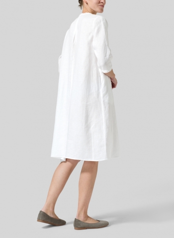 White Linen Embroidered Hemline Dress