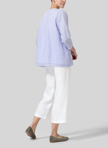 Lavender Lightweight Linen Embroidered Hemline Top