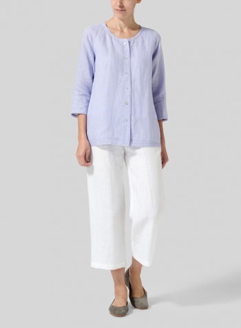 Lavender Lightweight Linen Embroidered Hemline Top