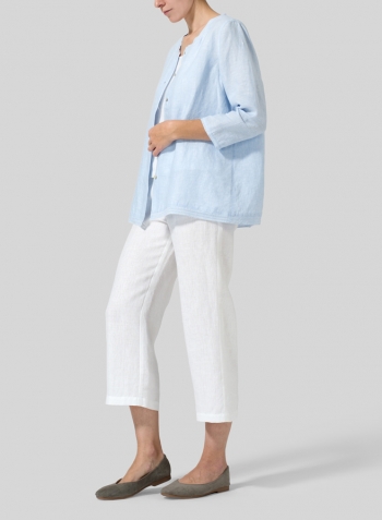 Power Blue Lightweight Linen Embroidered Hemline Top