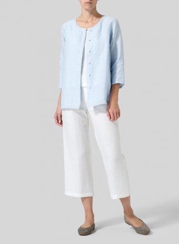 Power Blue Lightweight Linen Embroidered Hemline Top