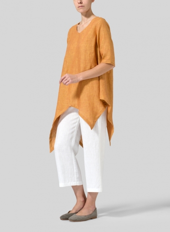 Golden Brown Linen Asymmetrical Hem Tunic