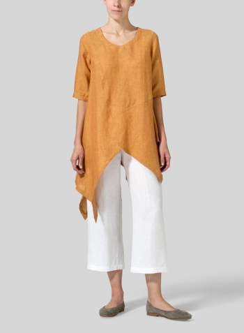 Golden Brown Linen Asymmetrical Hem Tunic - Plus Size