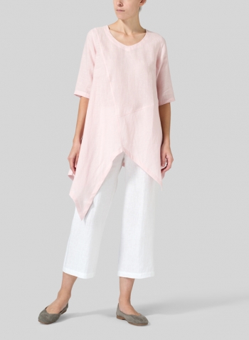 Baby Pink Linen Asymmetrical Hem Tunic