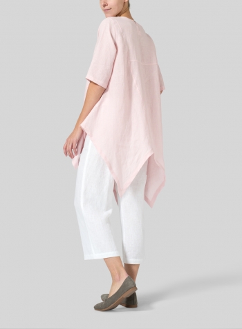 Baby Pink Linen Asymmetrical Hem Tunic