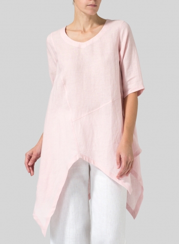 Baby Pink Linen Asymmetrical Hem Tunic