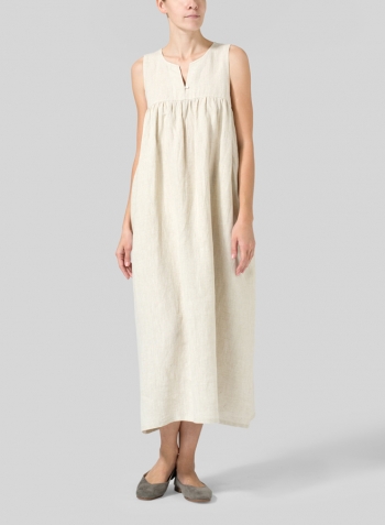 Oat Linen Sleeveless Pleated Maxi Dress