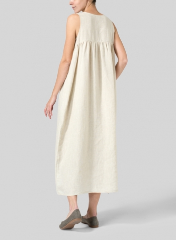 Oat Linen Sleeveless Pleated Maxi Dress