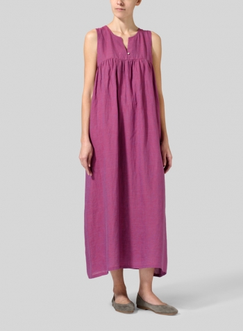 Two Tone Purple Linen Sleeveless Pleated Maxi Dress