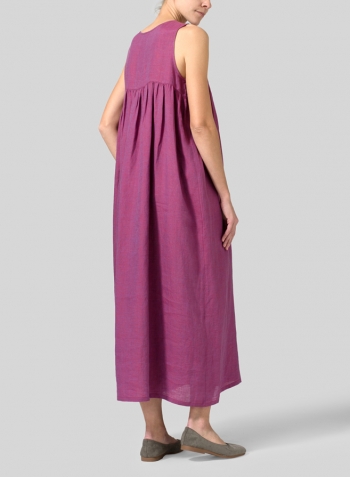 Two Tone Purple Linen Sleeveless Pleated Maxi Dress