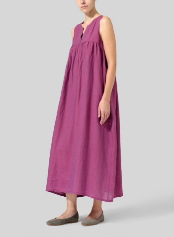 Two Tone Purple Linen Sleeveless Pleated Maxi Dress