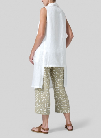 Khaki Print Linen Cropped Pants Set