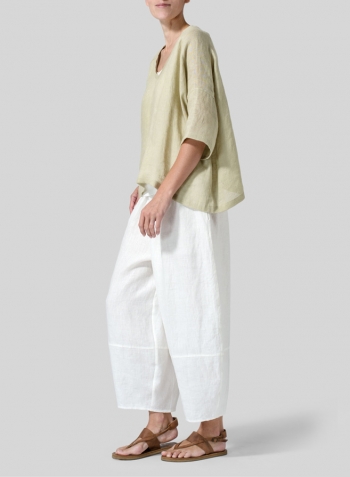 Pale Goldenrod Woven Linen Deep V-neck Top