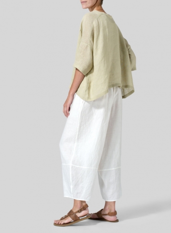 Pale Goldenrod Woven Linen Deep V-neck Top