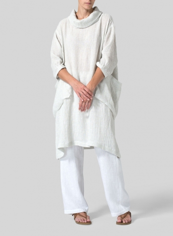 White Gauze Linen Cowl Neck Oversized Tunic