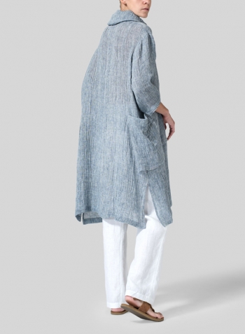 Dark Sky Blue Gauze Linen Cowl Neck Oversized Tunic