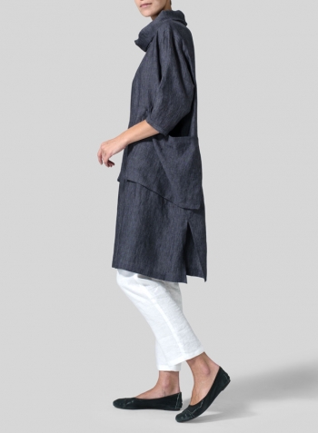 Smokey Blue Gray Linen Cowl Neck Oversized Tunic