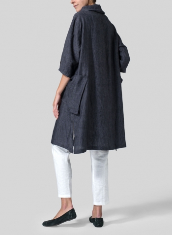 Smokey Blue Gray Linen Cowl Neck Oversized Tunic