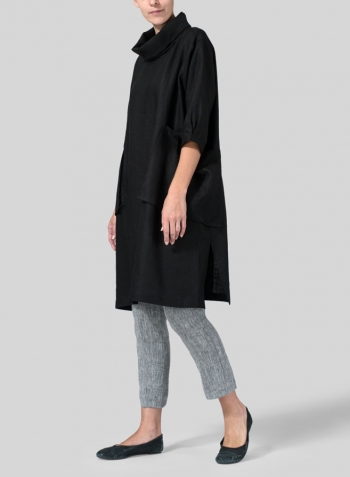 Black Linen Cowl Neck Oversized Tunic