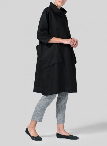 Black Linen Cowl Neck Oversized Tunic