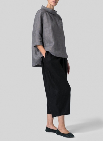 Black Linen Lantern Ankle Pants Set