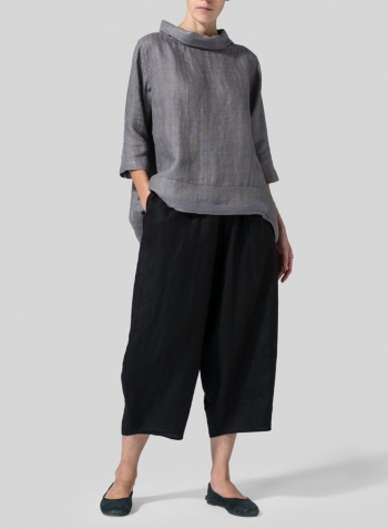 Black Linen Lantern Ankle Pants Set