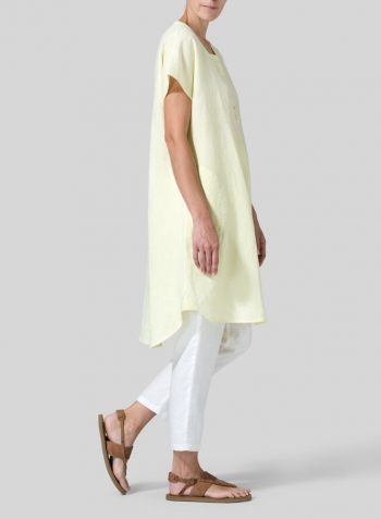 Lime Yellow Linen Split Neck Long Tunics