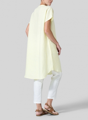 Lime Yellow Linen Split Neck Long Tunics