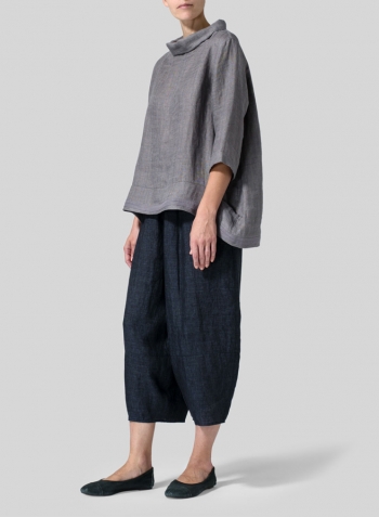 Dark Sapphire Linen Lantern Ankle Pants Set