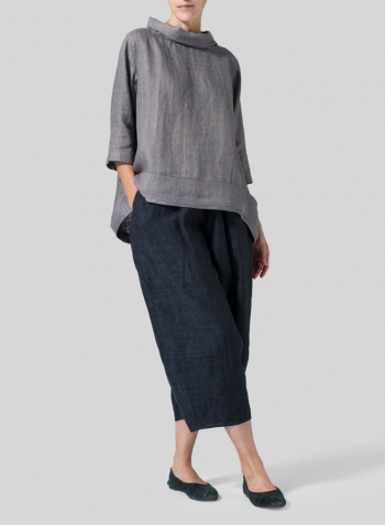 Dark Sapphire Linen Lantern Ankle Pants Set