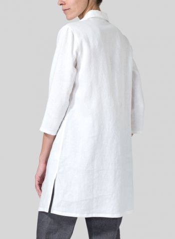 White Linen Straight Fit Shirt Collar Tunic