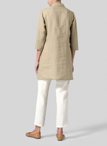 Khaki Sand Linen Straight Fit Shirt Collar Tunic